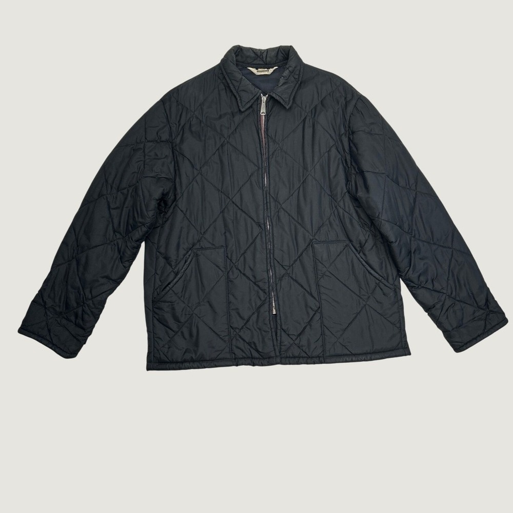 Vintage Don-Jac Quilted Jacket Mens L Black Zip Up Diamond‎ Pattern Workwear